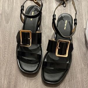 Black Women's Sandals with Gold Accent